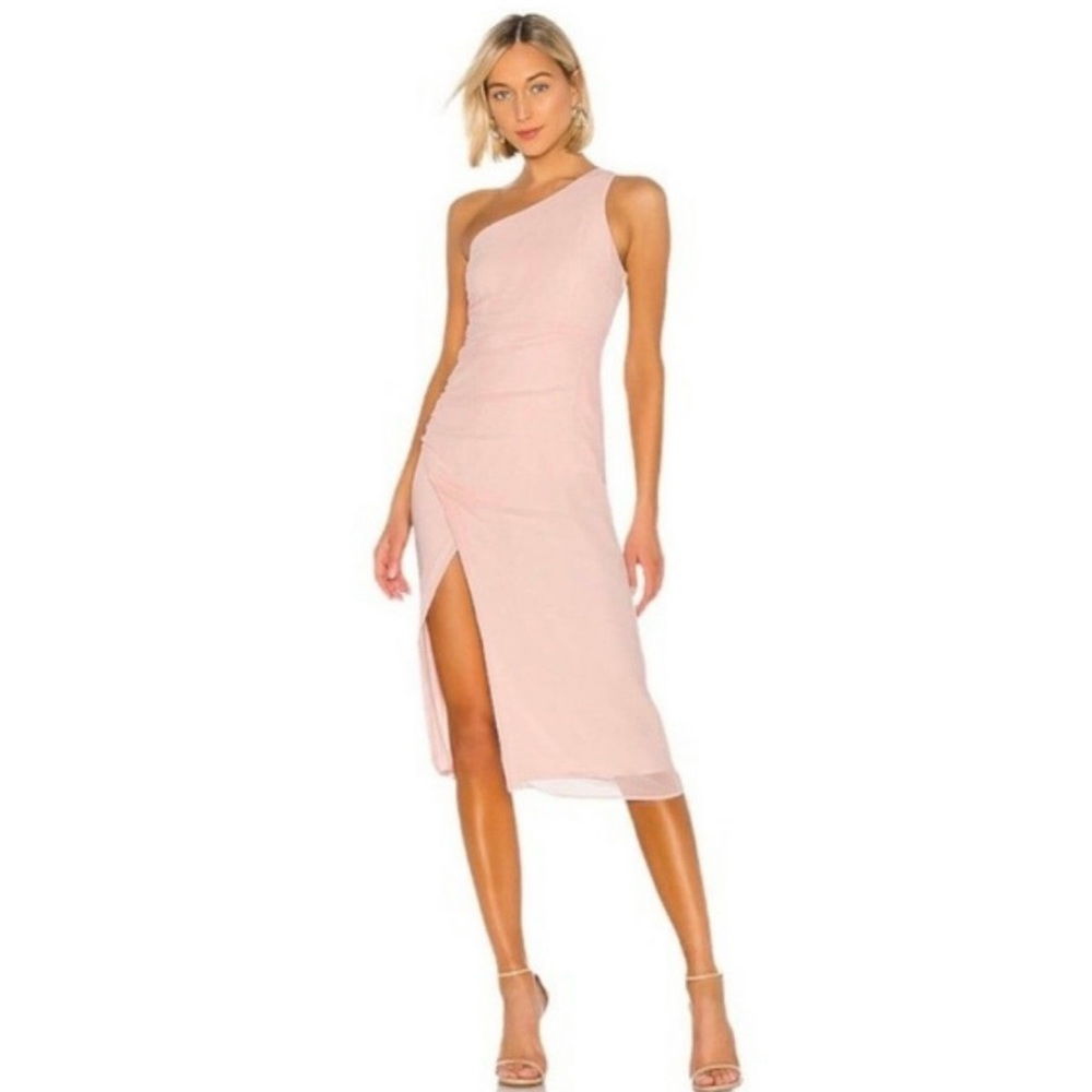 NBD One-Shoulder Blush Pink Midi Dress